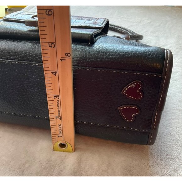 Vintage Brighton Black & Brown Leather Satchel Shoulder Bag Crock Embossed Y2K - Picture 7 of 16